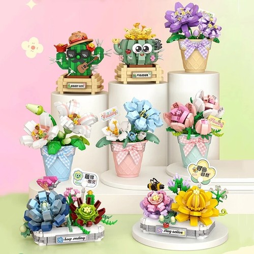 Building blocks flower pot - building,